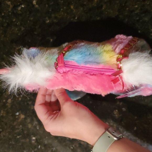 Small rainbow unicorn plush purse - Picture 2 of 5